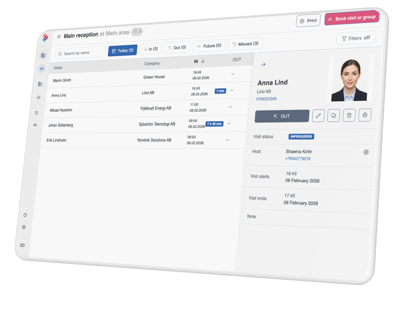 Surfplatta med gränssnitt för besökshantering